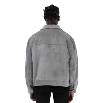 Graue Lederjacke für Herren – Clean Design mit Brusttaschen