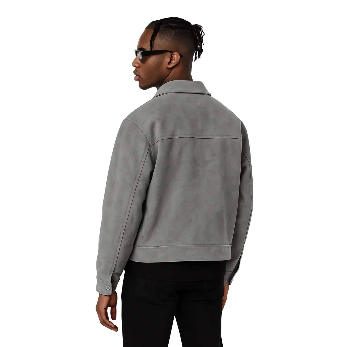 Graue Lederjacke für Herren – Clean Design mit Brusttaschen