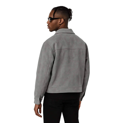 Graue Lederjacke für Herren – Clean Design mit Brusttaschen