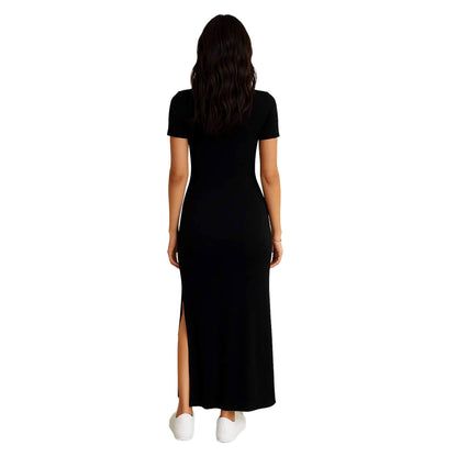 Schwarzes Maxi-T-Shirt-Kleid mit Seitenschlitz