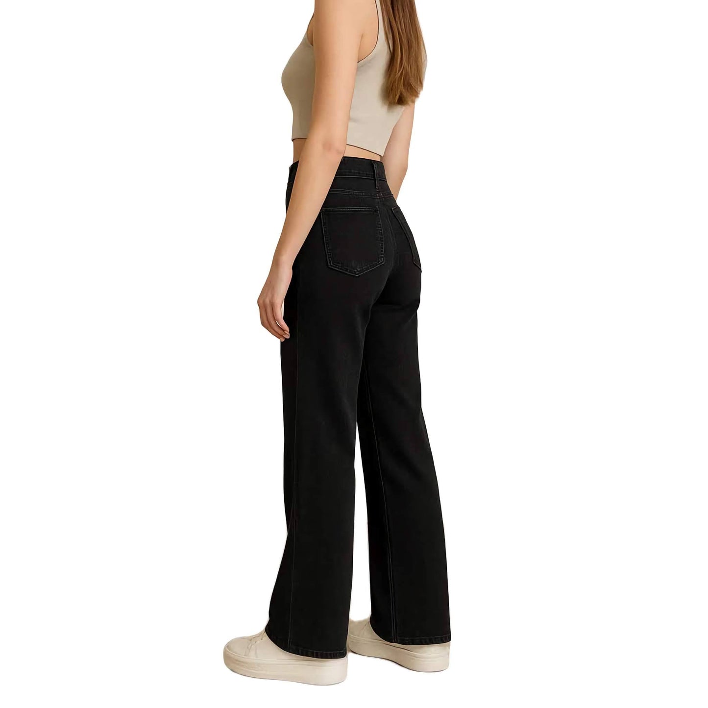 Schwarze High-Waist Wide-Leg Damenjeans