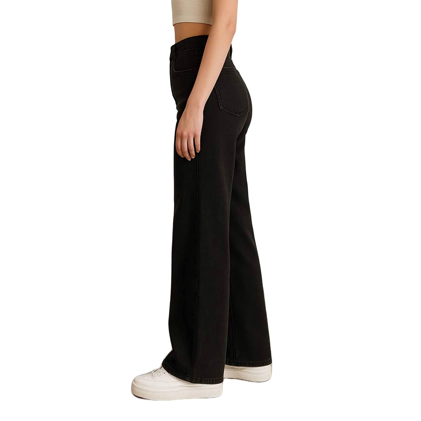 Schwarze High-Waist Wide-Leg Damenjeans