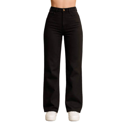 Schwarze High-Waist Wide-Leg Damenjeans