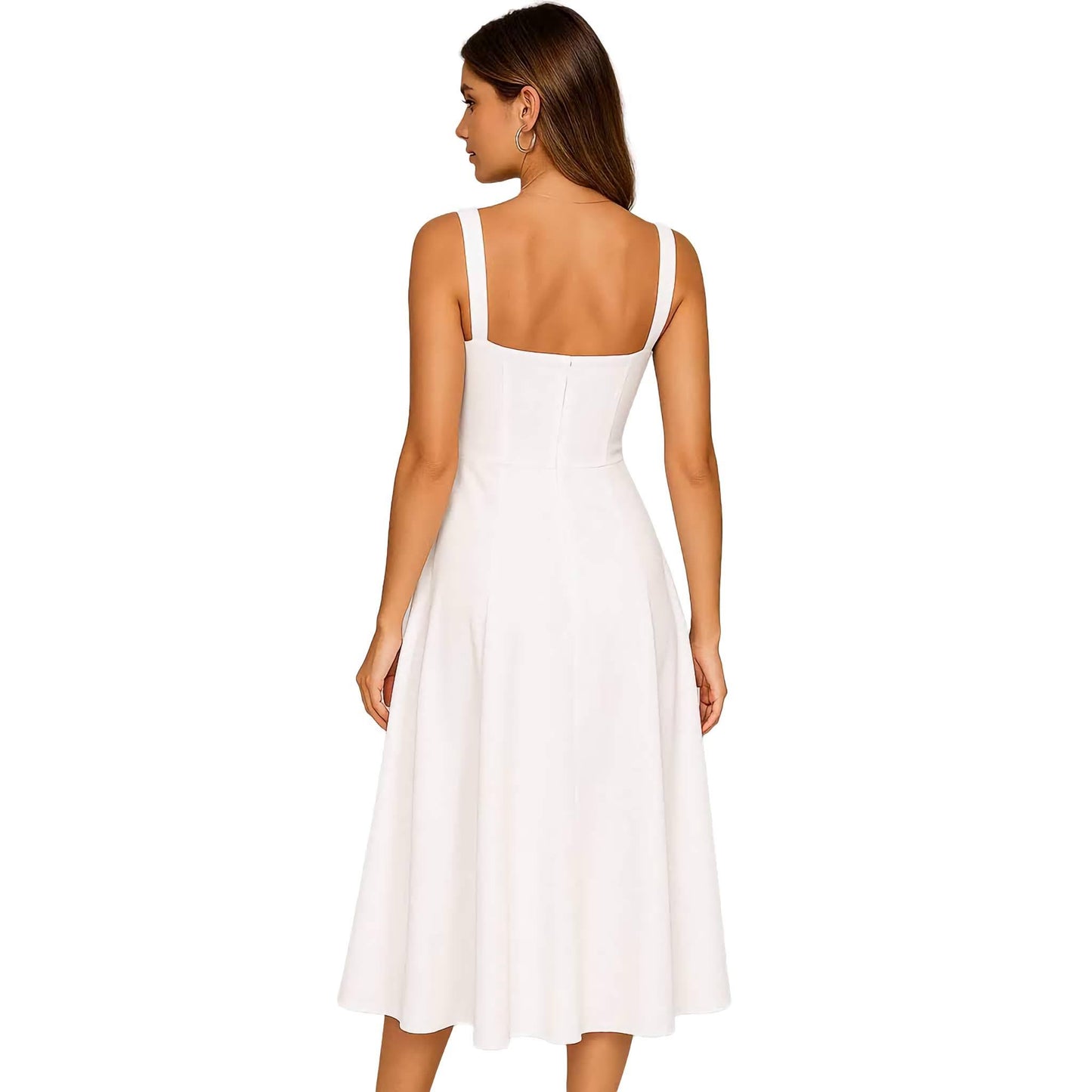 Romantisches weißes Midikleid mit zarter Raffung und femininer Silhouette