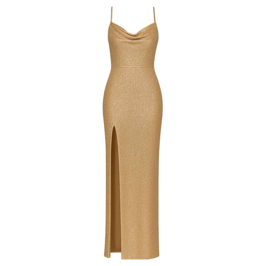 Langes Glitzerkleid in Gold – Elegant & Figurbetont