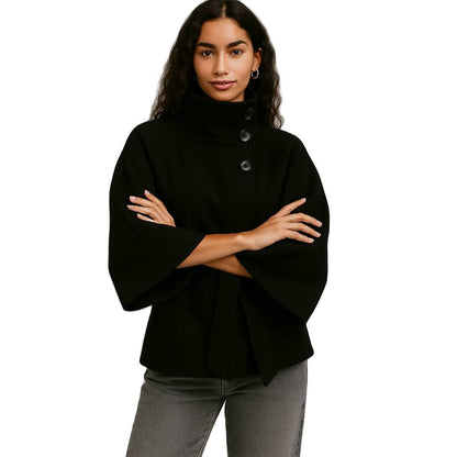 Damen Wolljacke – Elegante Kurzjacke mit Stehkragen, Bindegürtel & weiten Ärmeln