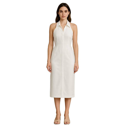 Figurbetontes weißes Midikleid – Halterneck, elegant & vielseitig