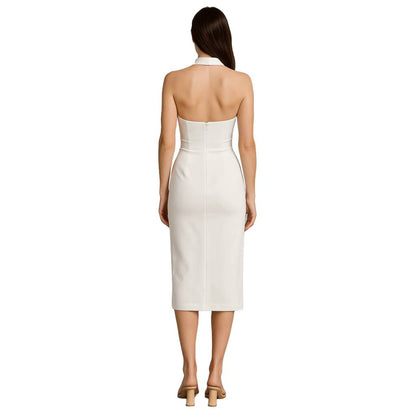 Figurbetontes weißes Midikleid – Halterneck, elegant & vielseitig