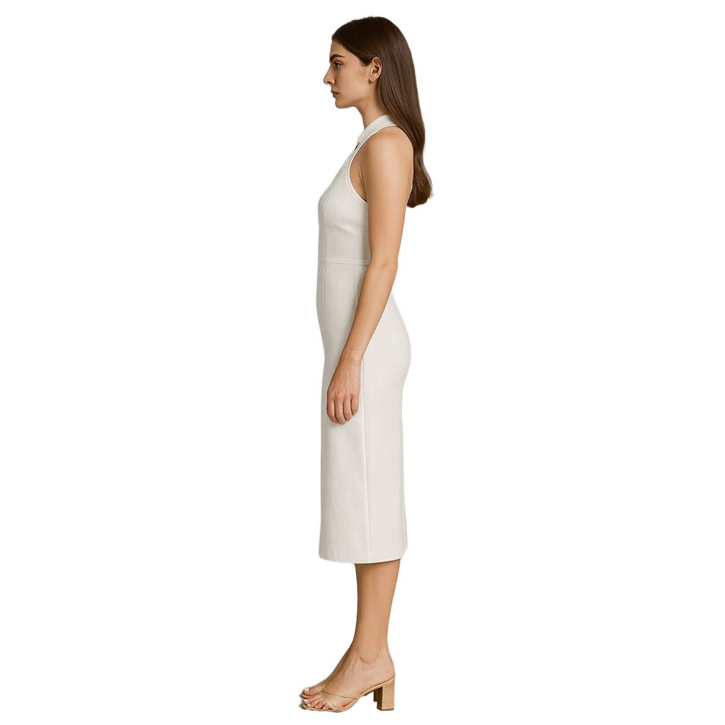Figurbetontes weißes Midikleid – Halterneck, elegant & vielseitig