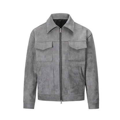 Graue Lederjacke für Herren – Clean Design mit Brusttaschen