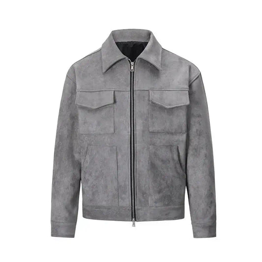 Graue Lederjacke für Herren – Clean Design mit Brusttaschen